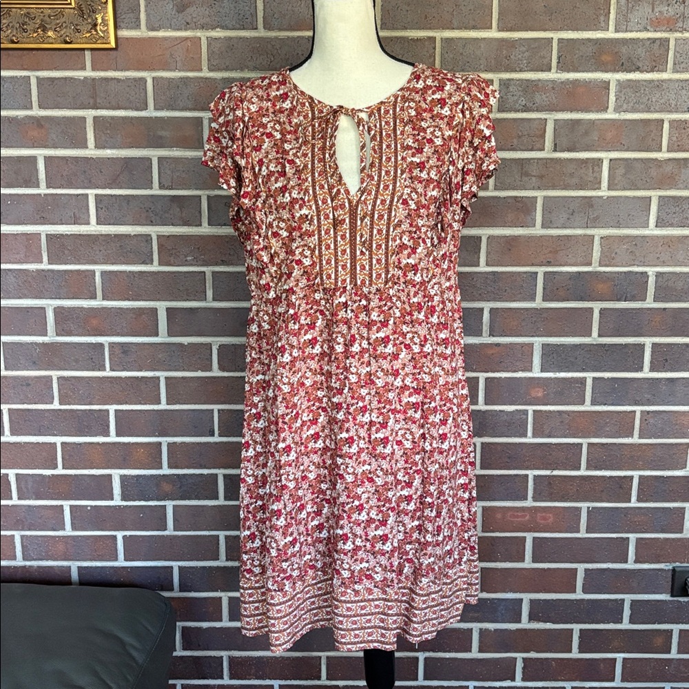 Nurture by Westbound Dress Dillards Short Flutter Sleeves Rust Tan Tie Lined L